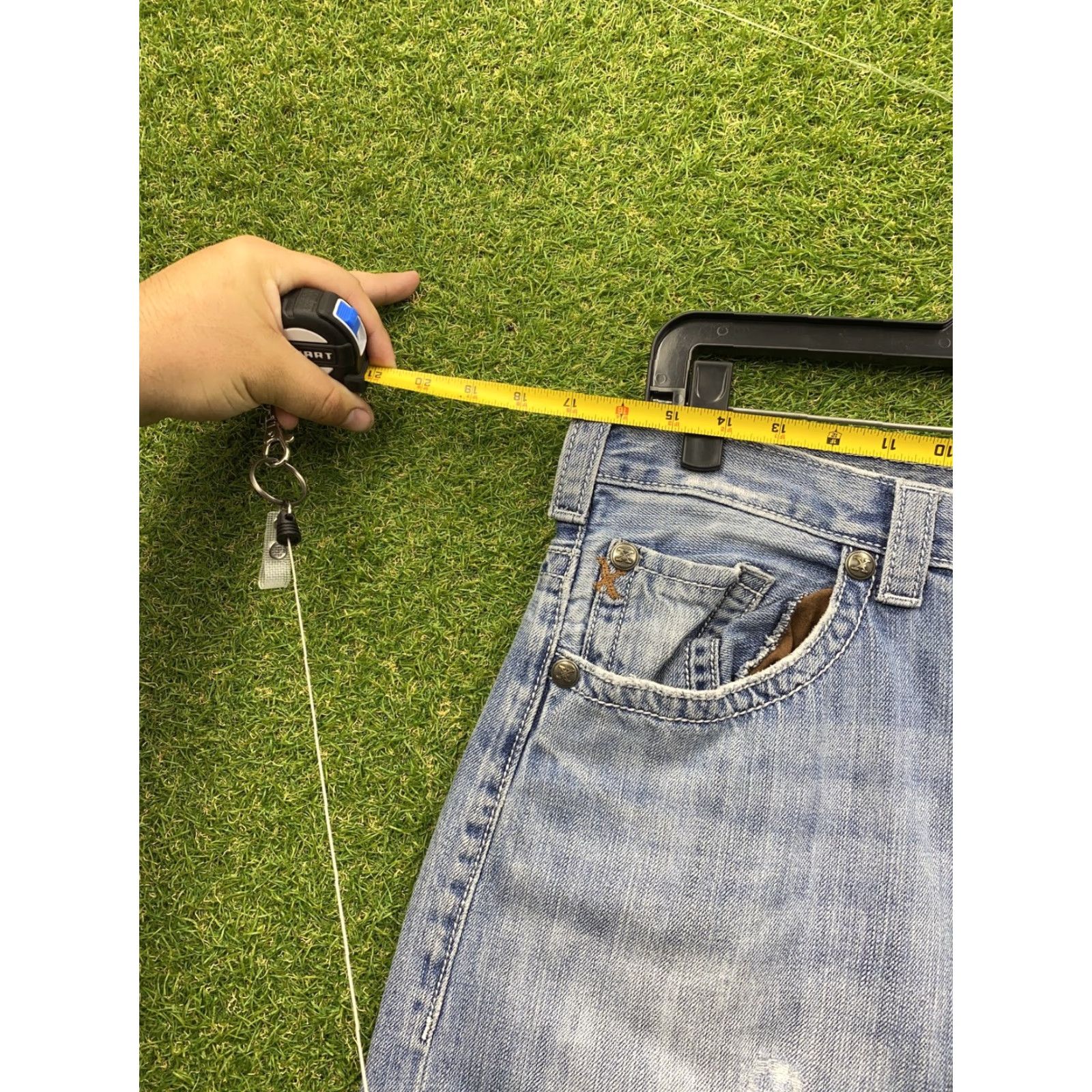 Denime Twenty X Jeans Mens 36x33 Blue Distressed Straight Leg Denim Size US 36 / EU 52 - 2 Thumbnail