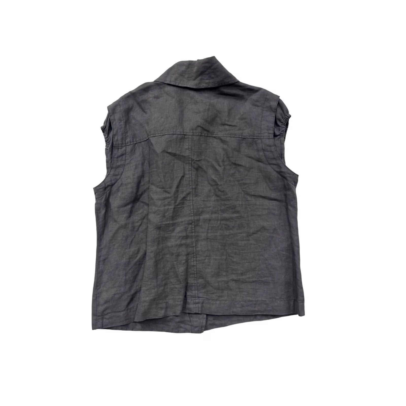 Vintage Yuvita Vest Linen Gray Womens Medium Sleeveless Zipper Pocket Jacket Size M / US 6-8 / IT 42-44 - 2 Thumbnail