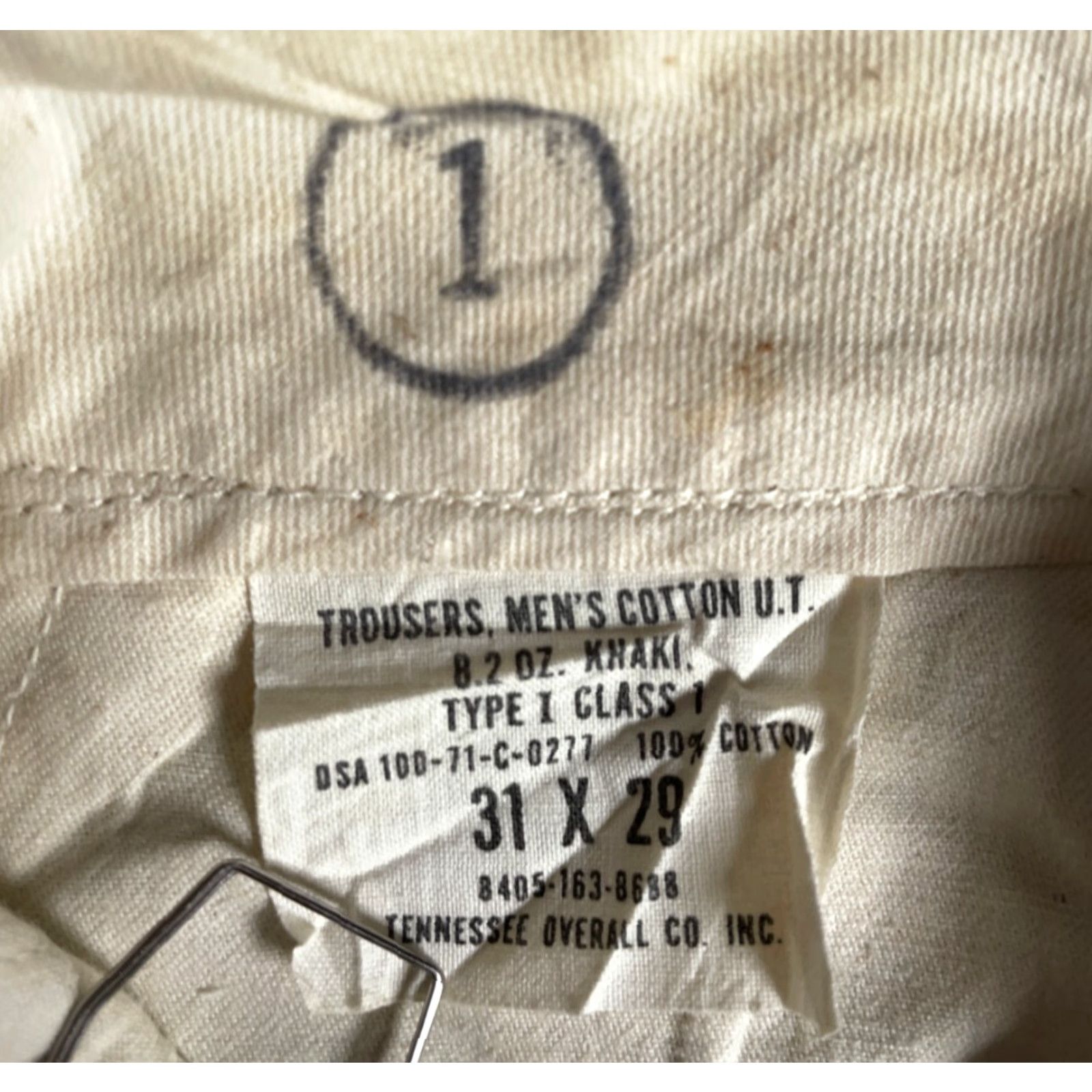 Vintage VINTAGE Tennessee Overall Co. Army Chino Pants Men 28x28 Beige 70s US Military 8.2 oz. Uniform Twill Cotton Straight Front Zip Plaid Pockets Size US 28 / EU 44 - 3 Thumbnail