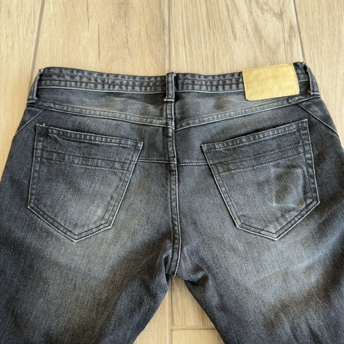Number (N)ine Washed Black Distressed Repaired Red Stitch Denim Jeans Size US 31 - 8 Thumbnail