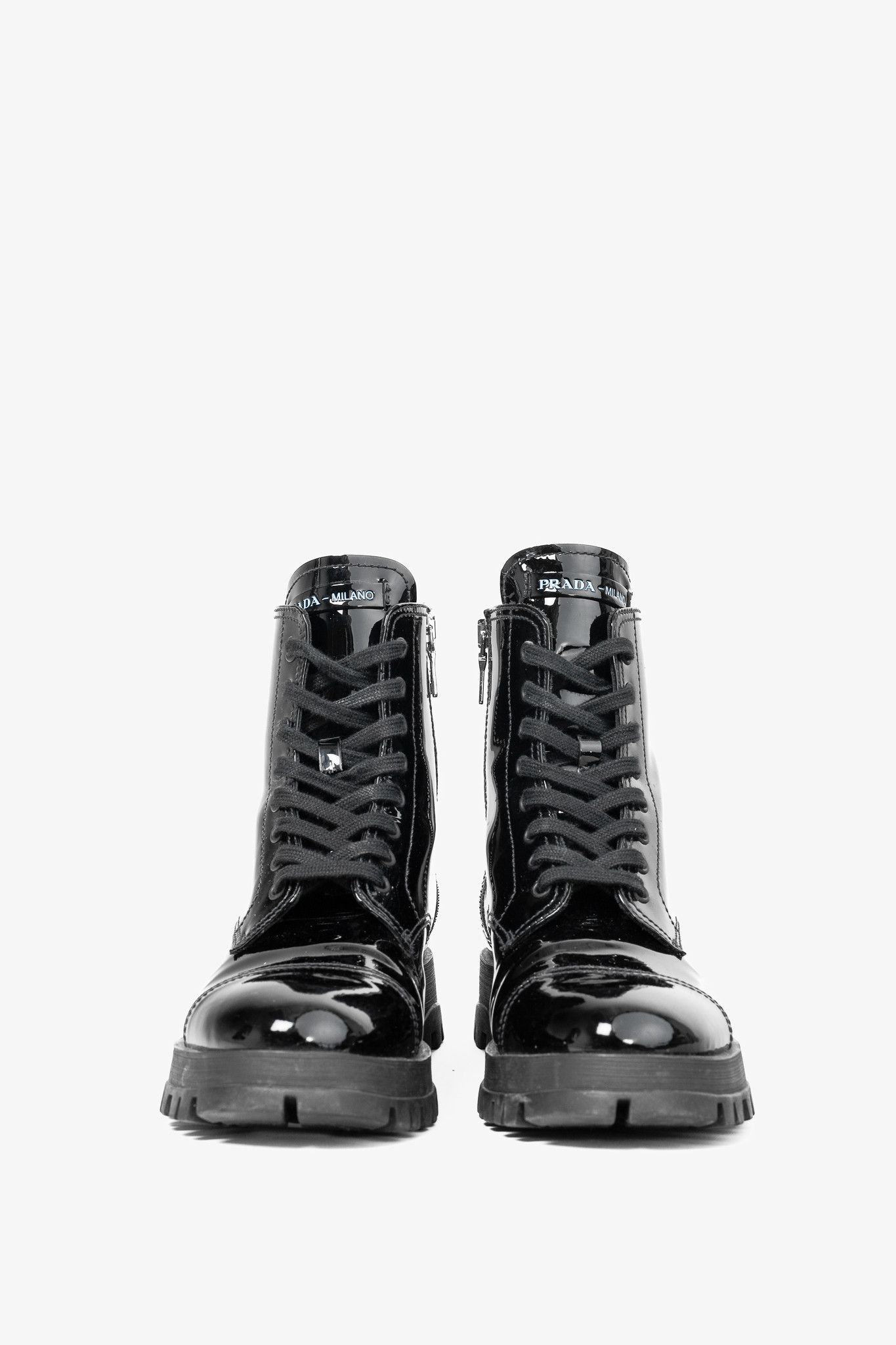 Prada Prada Calzature Donna Patent Leather Lace-up Combat Boots Size US 8 / IT 38 - 2 Thumbnail