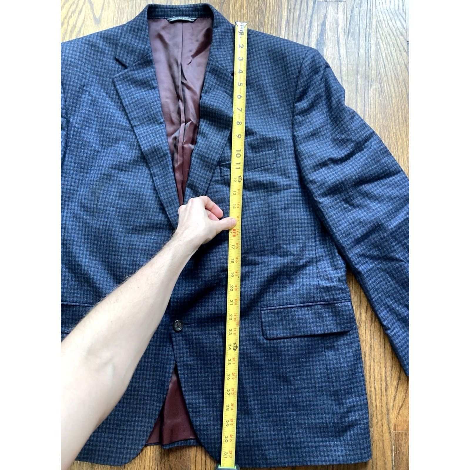 Loro Piana Jack Victor Loro Piana Blazer Mens Single-Breasted Navy Blue Wool 120s Size 46R Checkered Jacket Blazer Mens Size 46R - 4 Thumbnail