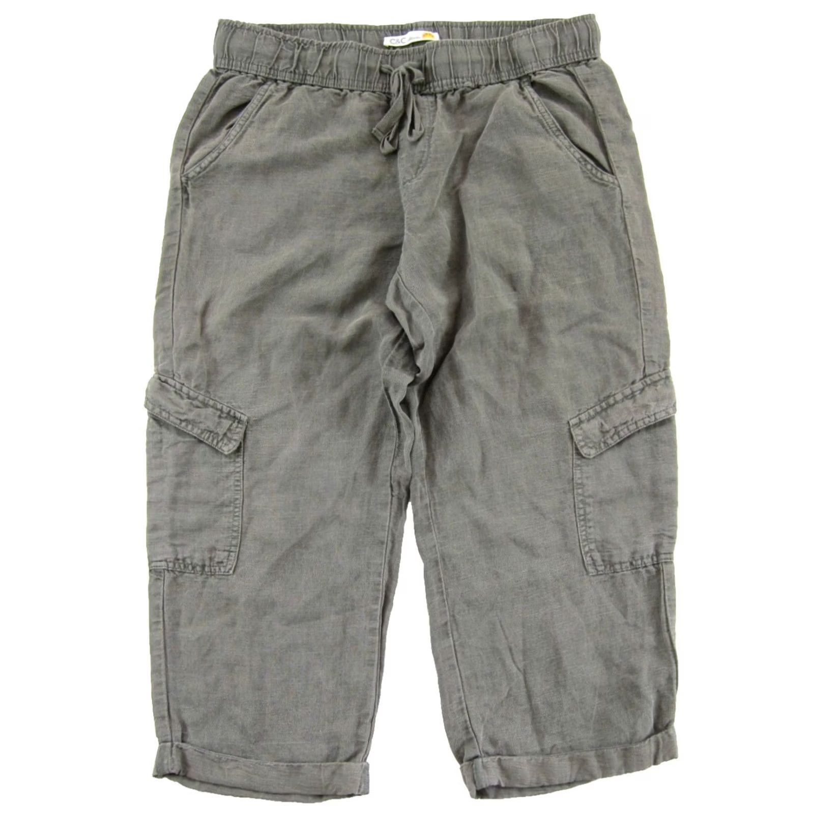 Vintage C&C California Army Green Linen Lyocell Cropped Pocket Cargo Pant Women Large Size 36" / US 14 / IT 50 - 2 Thumbnail