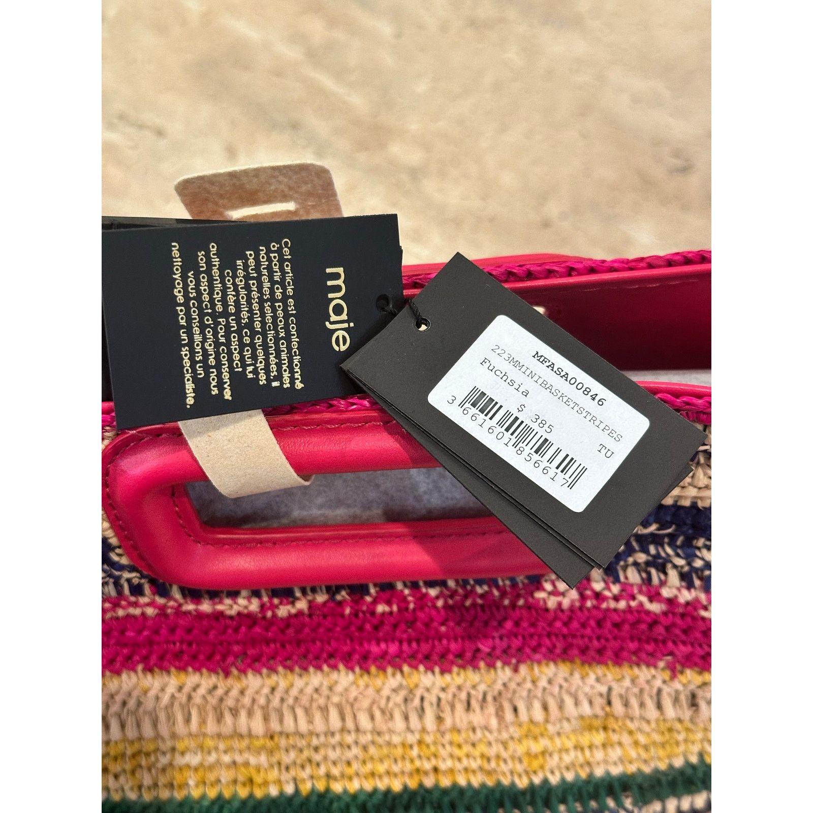 Maje NEW NWT MAJE M Mini Striped Raffia Basket Bag Fuschia Size ONE SIZE - 8 Thumbnail