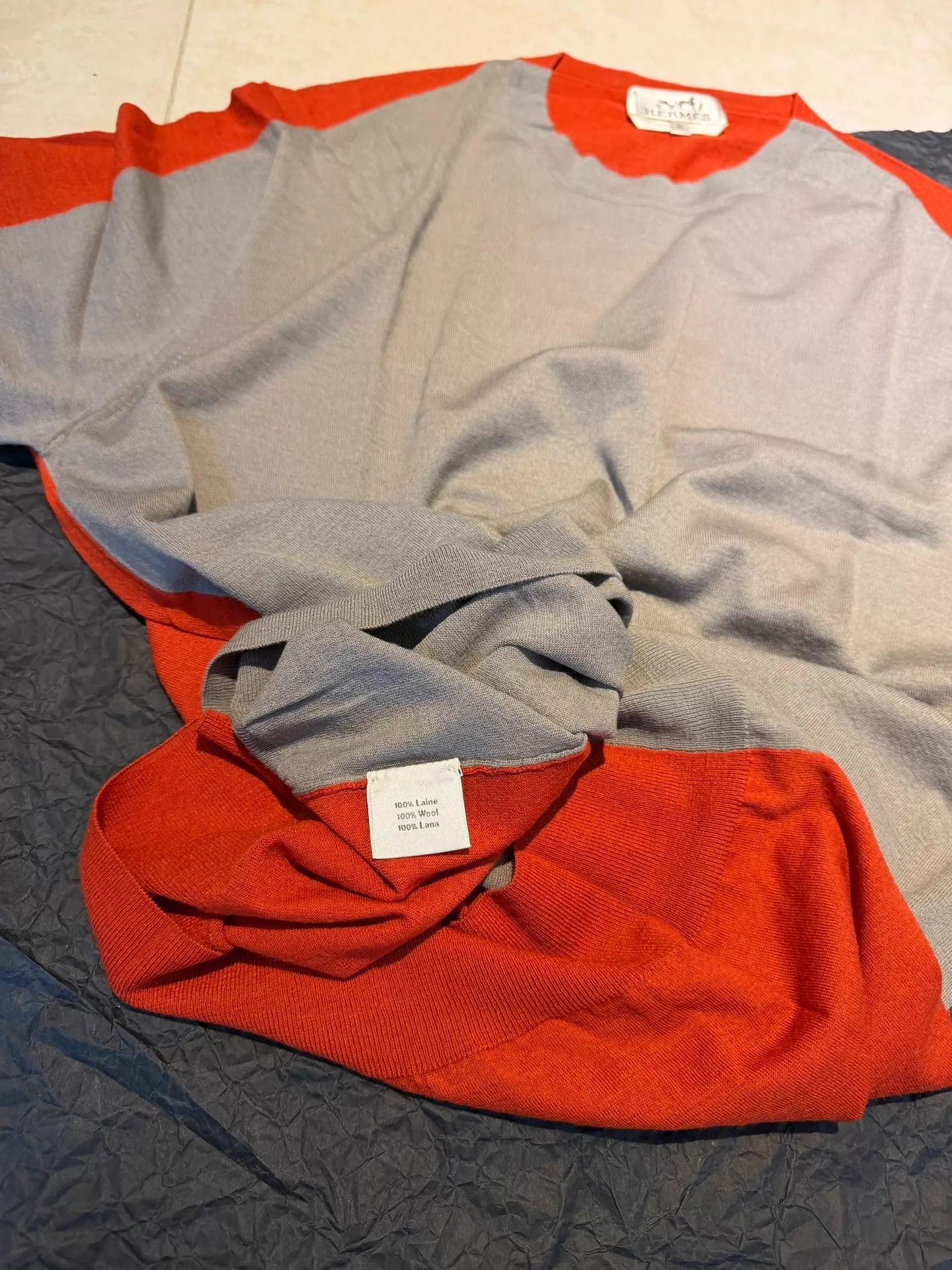 Hermes Hermes Cashmere-Silk Knit Crew Short Sleeve Gray-Orange XL Size US XL / EU 56 / 4 - 4 Thumbnail