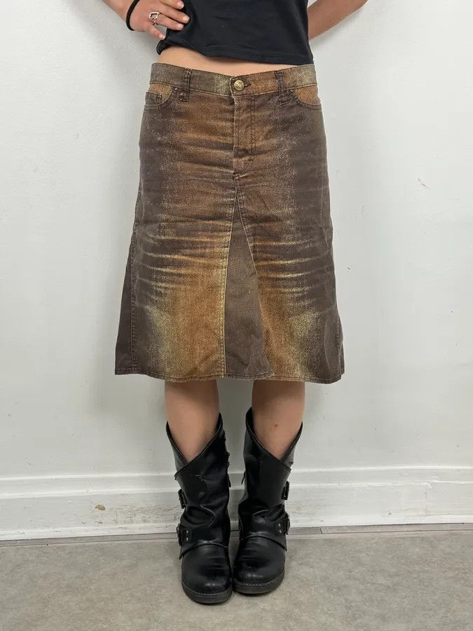 Just Cavalli SS2004 Cavalli Brown Denim Metallic Skirt Size 31" - 1 Thumbnail