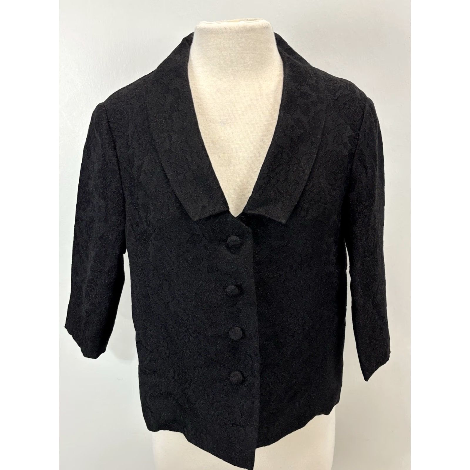 Vintage Vtg Custom 3 Pc Skirt Suit Women’s Black Damask 1950s Shirt Jacket Jackie-O Size 4XL / US 24-26 - 2 Thumbnail