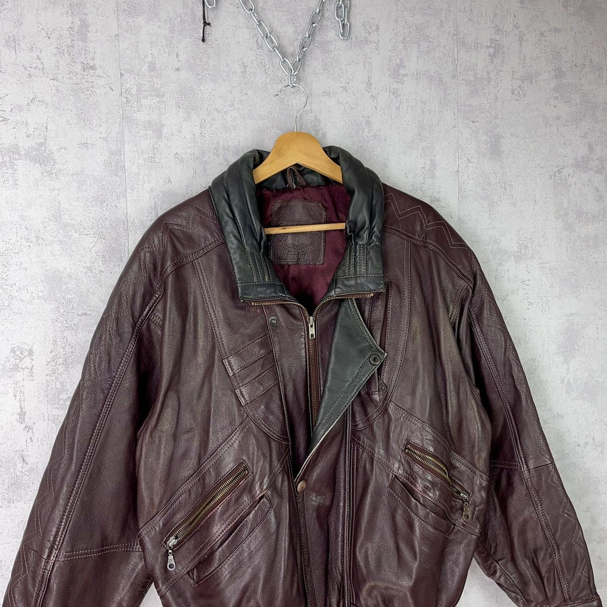 Vintage Vintage Leather Jacket Bomber 90s burgundy boxy oversize Size US XL / EU 56 / 4 - 2 Thumbnail