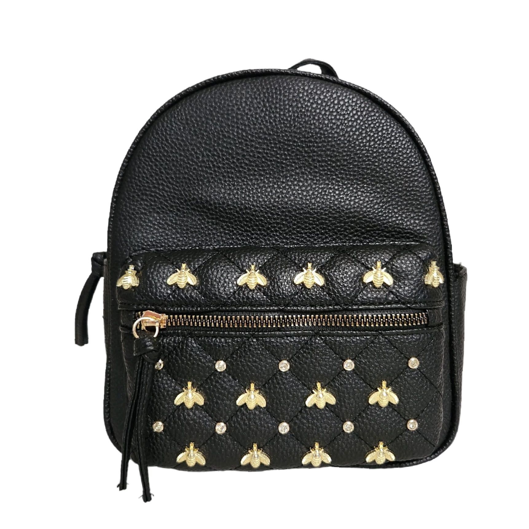 Vintage Underonesky Backpack Mini Women Gold Black Quilted Pebbled Bees Rhinestones Travel Purse Size ONE SIZE - 2 Thumbnail