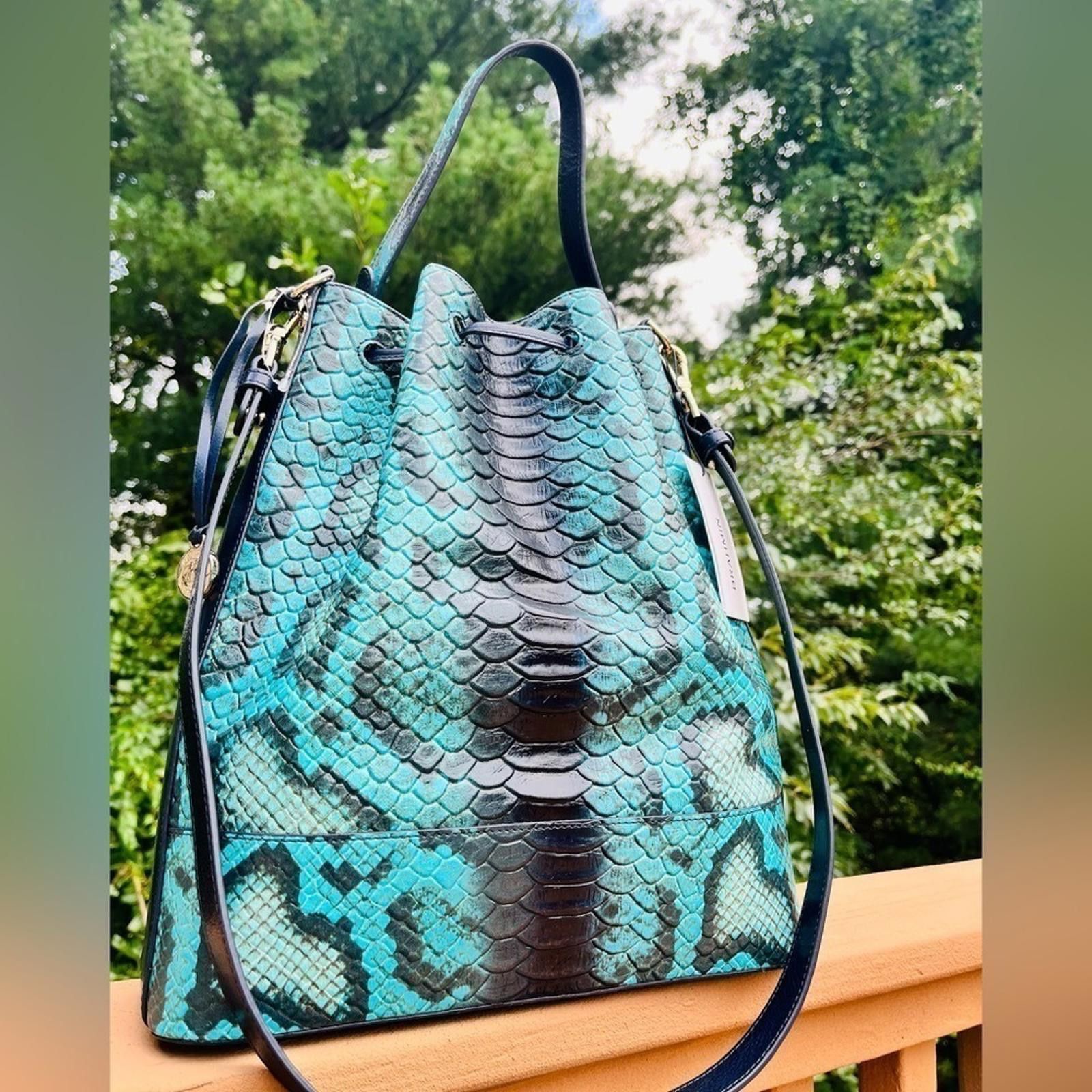 BRAHMIN Brahmin Marlowe Blue Waterford Bucket Shoulder Bag Size ONE SIZE - 4 Thumbnail