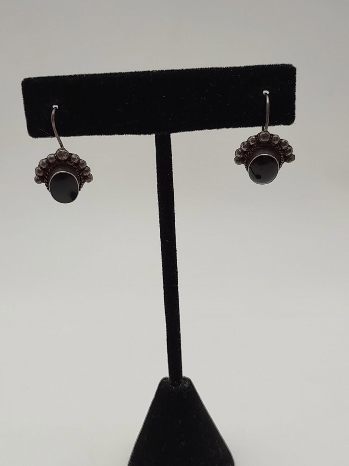 The Unbranded Brand Sterling Silver Black Onyx Dangle Earrings 925 Size ONE SIZE - 1 Thumbnail