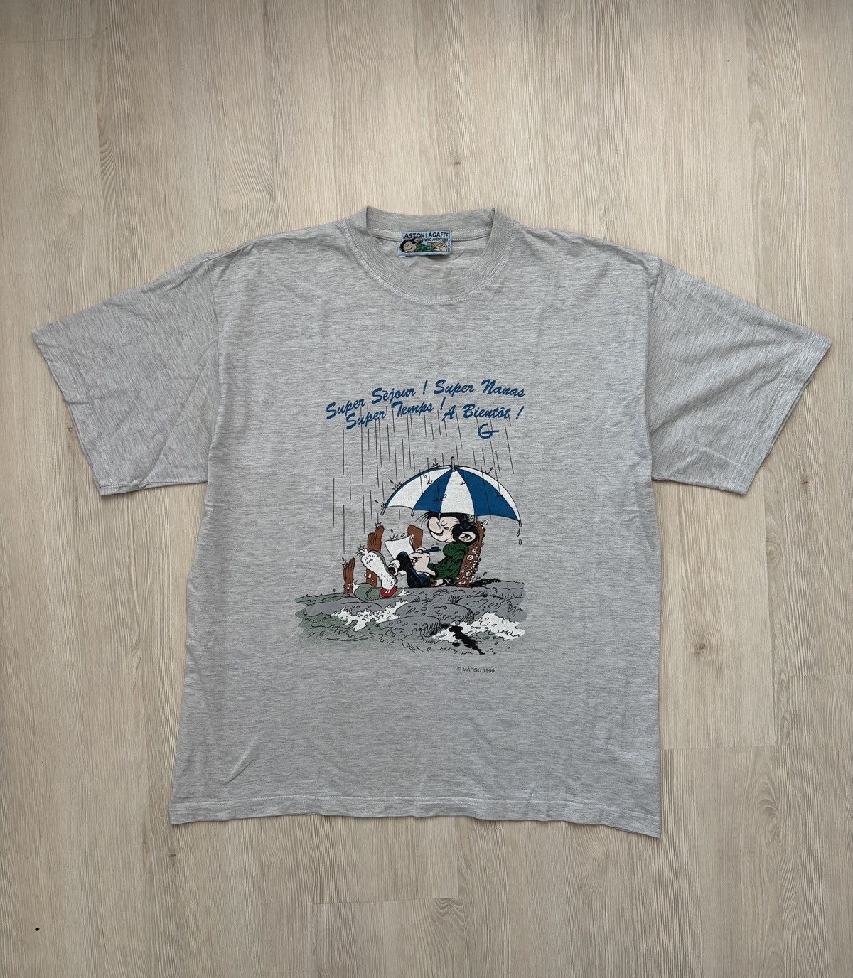 Vintage Gaston Lagaffe Comics 1999 MARSU Gray Wide T-shirt Size US L / EU 52-54 / 3 - 1 Thumbnail