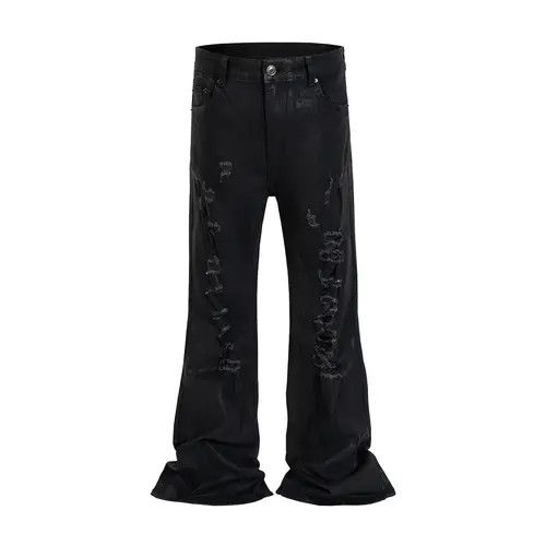 Japanese Brand High Street Ripped Damaged Coatted Wax Baggy Flare Size US 32 / EU 48 - 1 Thumbnail