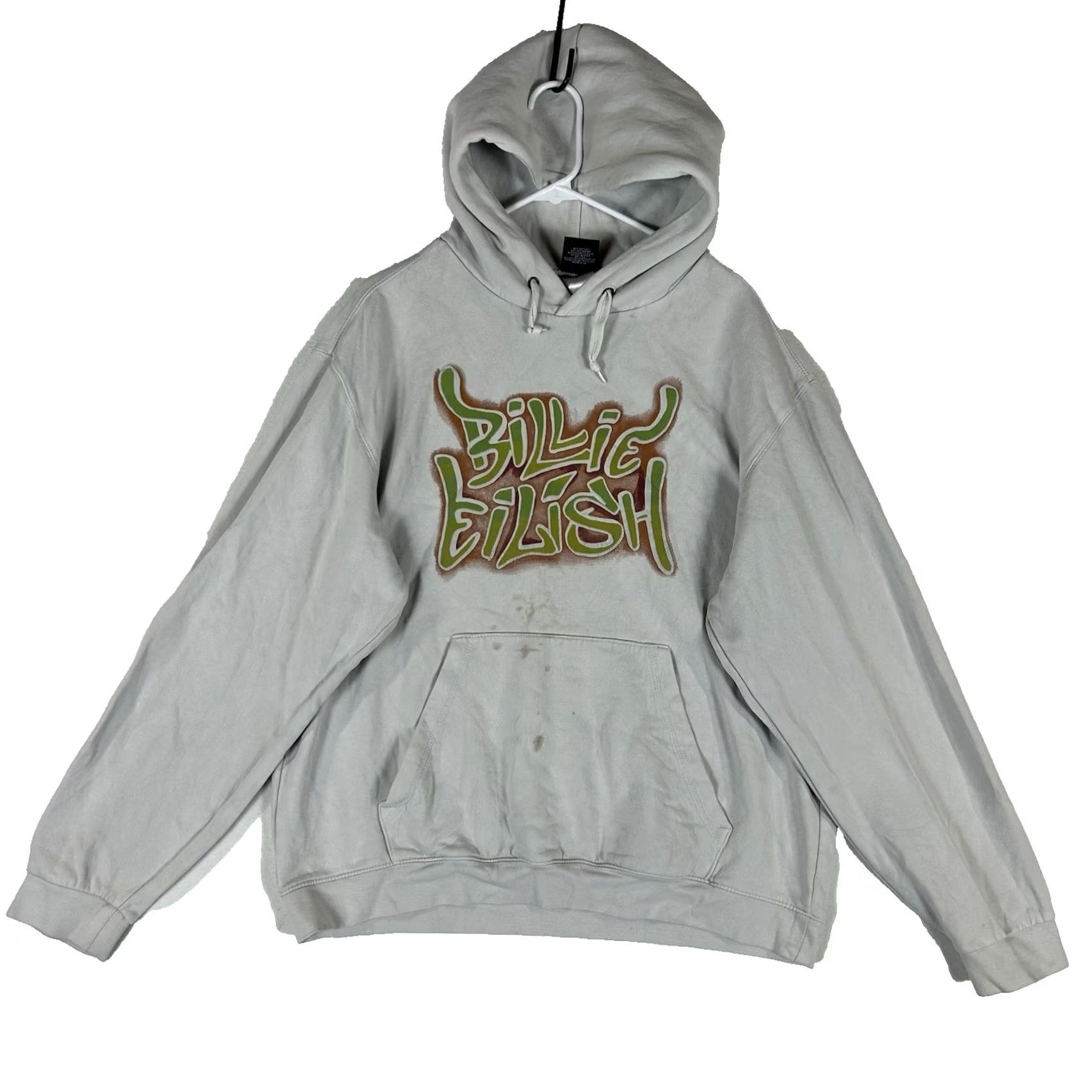 Vintage BILLIE EILISH Airbrush Flames Hoodie Mens Unisex XXL White Graphic Print STAINED Hoodie Size US XXL / EU 58 / 5 - 2 Thumbnail
