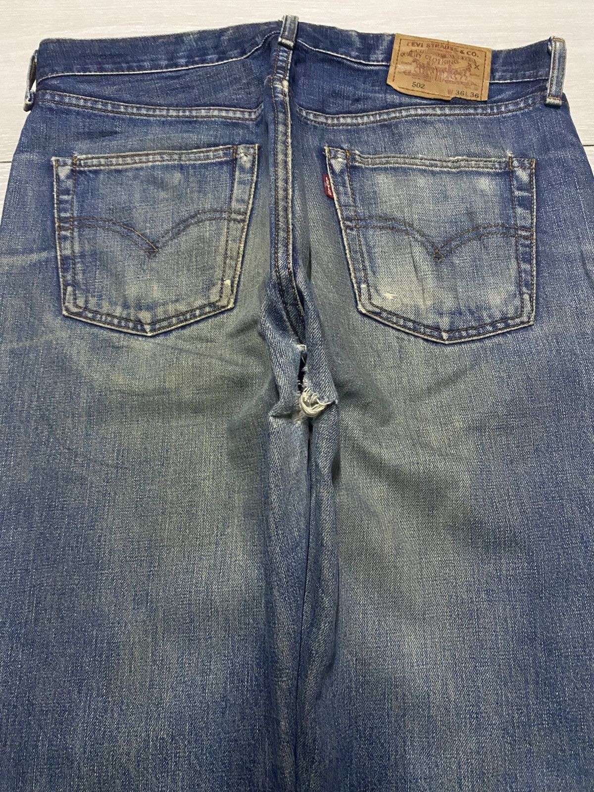 Levi's Levis 502 Big E Selvedge Talon Zip Distressed Baggy Jeans Size US 34 / EU 50 - 4 Thumbnail