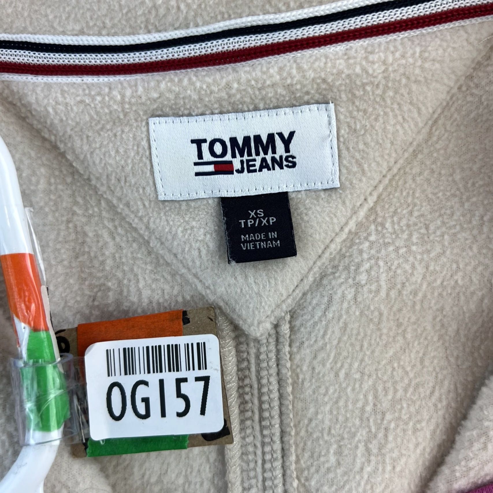 Tommy Hilfiger Tommy Jeans Fleece Jacket Womens XS Beige Pink Full Zip Retro Outdoor Pullover Size XS / US 0-2 / IT 36-38 - 7 Thumbnail