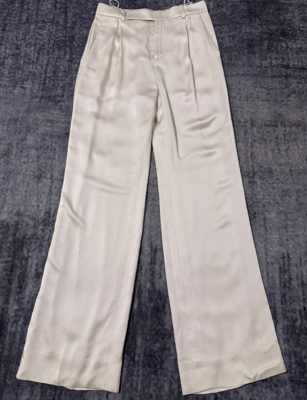 Saint Laurent Paris SLP 23SS Satin Off-White Straight Flared Tailored Pants Size US 32 / EU 48 - 1 Thumbnail