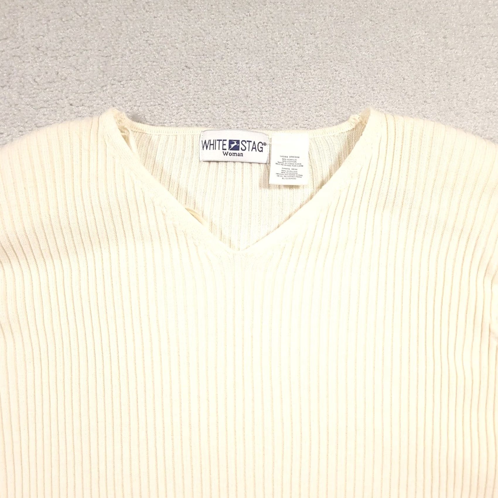 Vintage VINTAGE White Stag Ribbed Short Sleeve Top 22W Ivory Stretch Shoulder Pads Shirt Womens 22W Plus Vintage 80s 90s Classic Folk Bohemian Casual Workwear Size 3XL / US 20-22 - 7 Thumbnail