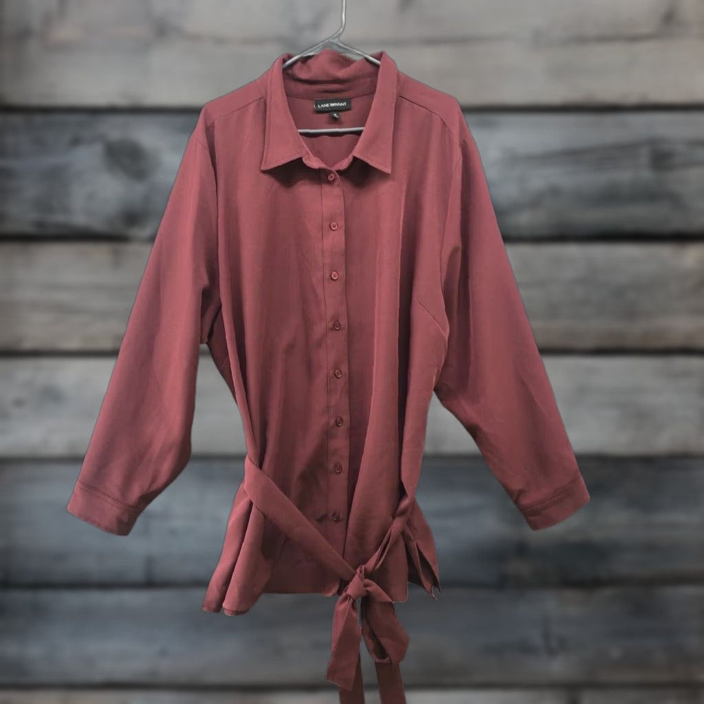 Vintage VINTAGE Lane Bryant Relaxed Shirt Jacket Shacket Womens Plus Size 26 Wine 4X Tie Waist Size 4XL / US 24-26 - 1 Thumbnail