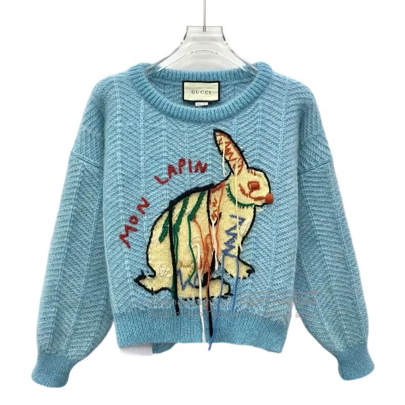 Gucci Gucci Blue rabbit tassel embroidered horsehair round-neck Size XS / US 0-2 / IT 36-38 - 1 Thumbnail