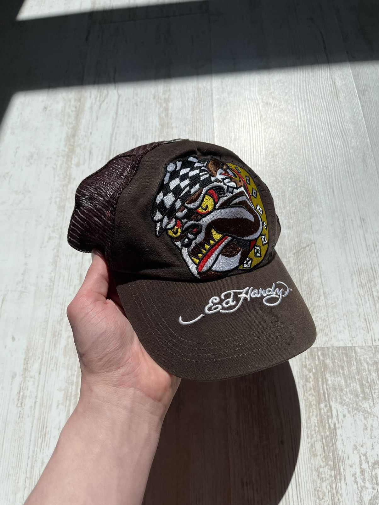 Christian Audigier × Ed Hardy Ed Hardy Bulldog Brown Trucker Cap Rare Y2K Rap Japanese Size ONE SIZE - 1 Thumbnail
