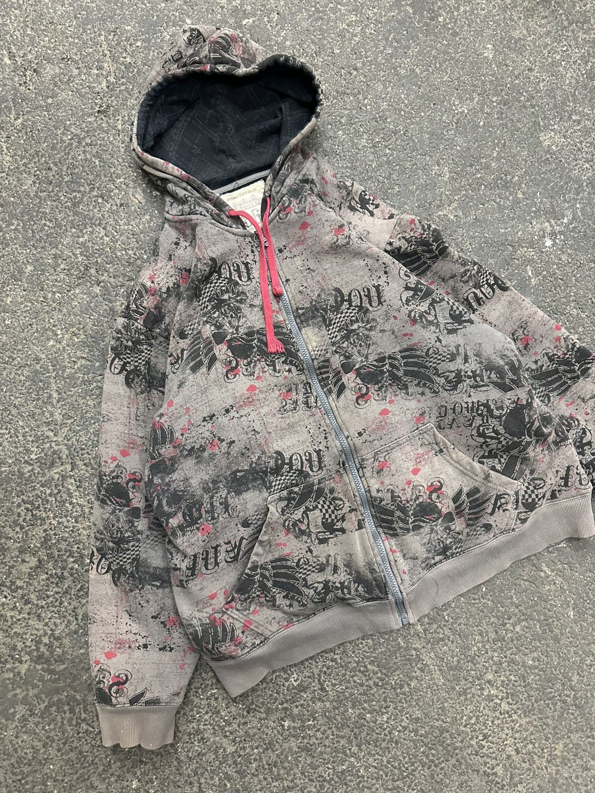 Vintage Y2K grunge skull zip up hoodie Size US L / EU 52-54 / 3 - 1 Thumbnail