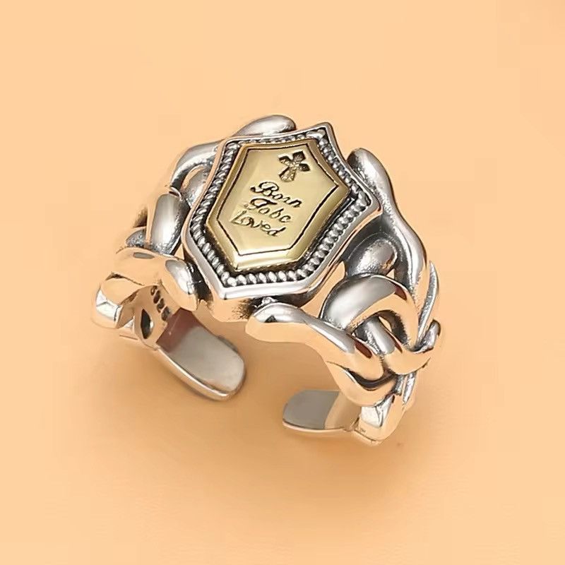 Jewelry × Vintage Ring Open Size Gold Silver Collision Lines Geometry Size ONE SIZE - 4 Thumbnail