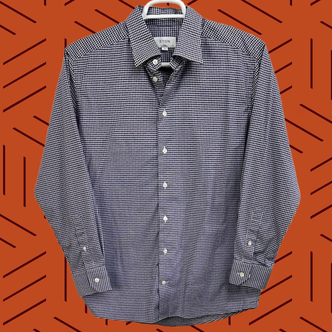 Eton Eton Slim White Gingham Rainbow Polka Dot L/S Button Shirt XL Size 46R - 1 Thumbnail