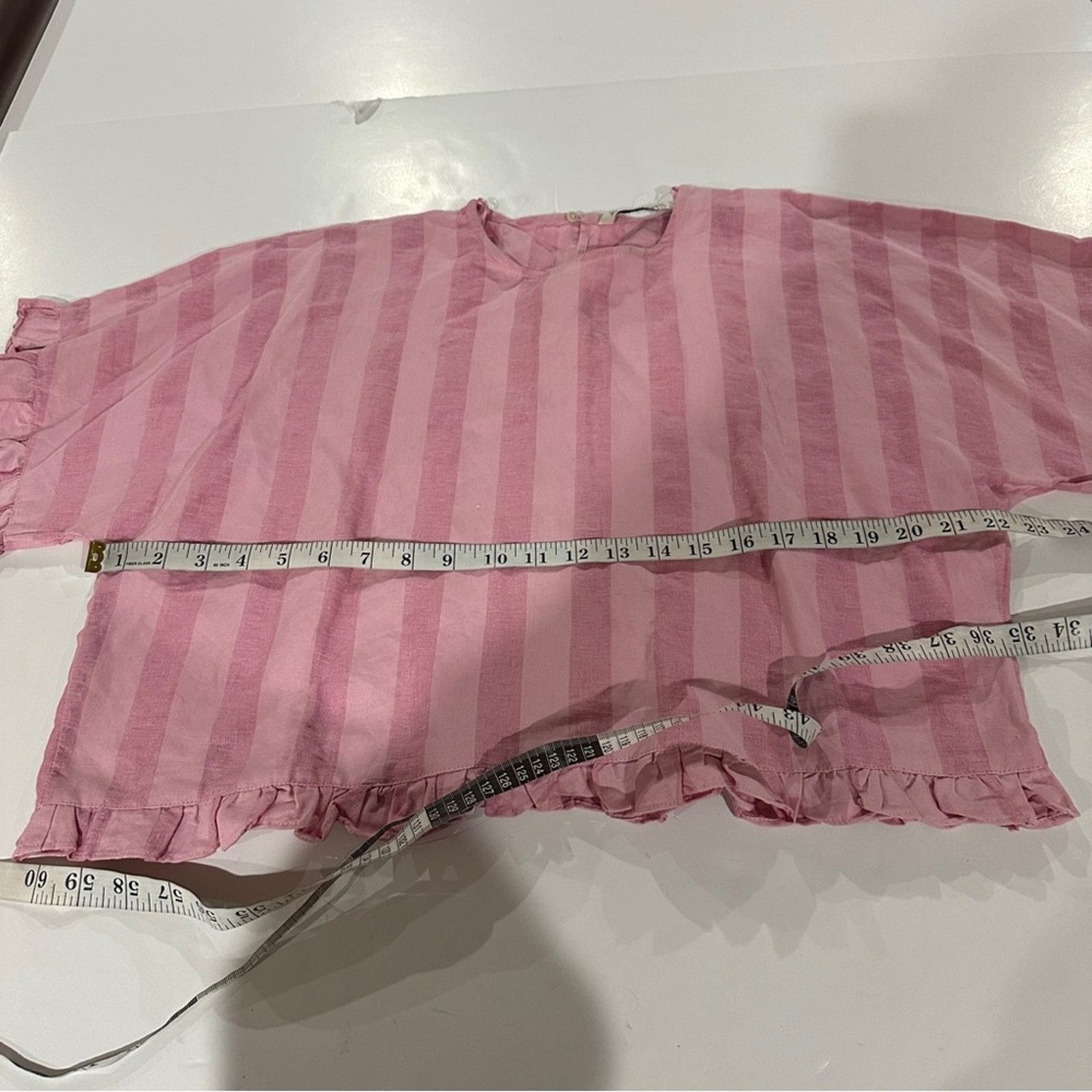 Zara Zara Pink Striped Short Sleeve Ruffle Top Size S Size S / US 4 / IT 40 - 7 Thumbnail