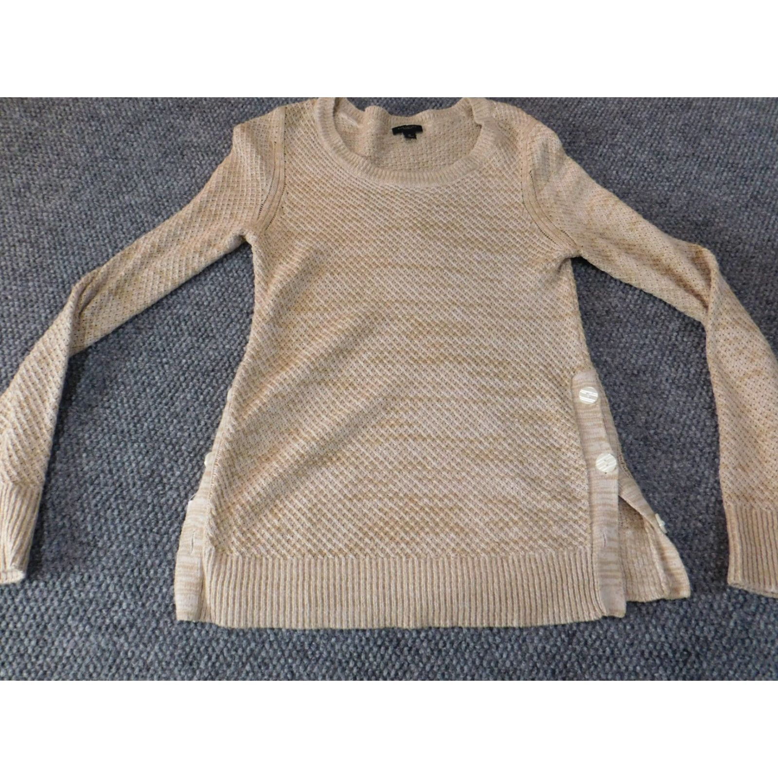 Ann Taylor Ann Taylor Womens Sweater XS Beige Crew Neck Pullover Knit Rib Pattern Stretch Regular Size S Stool Size S / US 4 / IT 40 - 2 Thumbnail