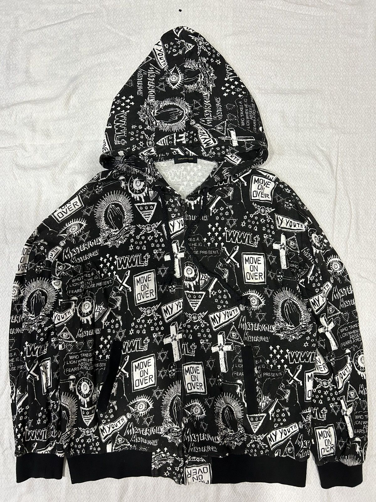 Word Wide Love Allover Printed Zip Hoodie Style