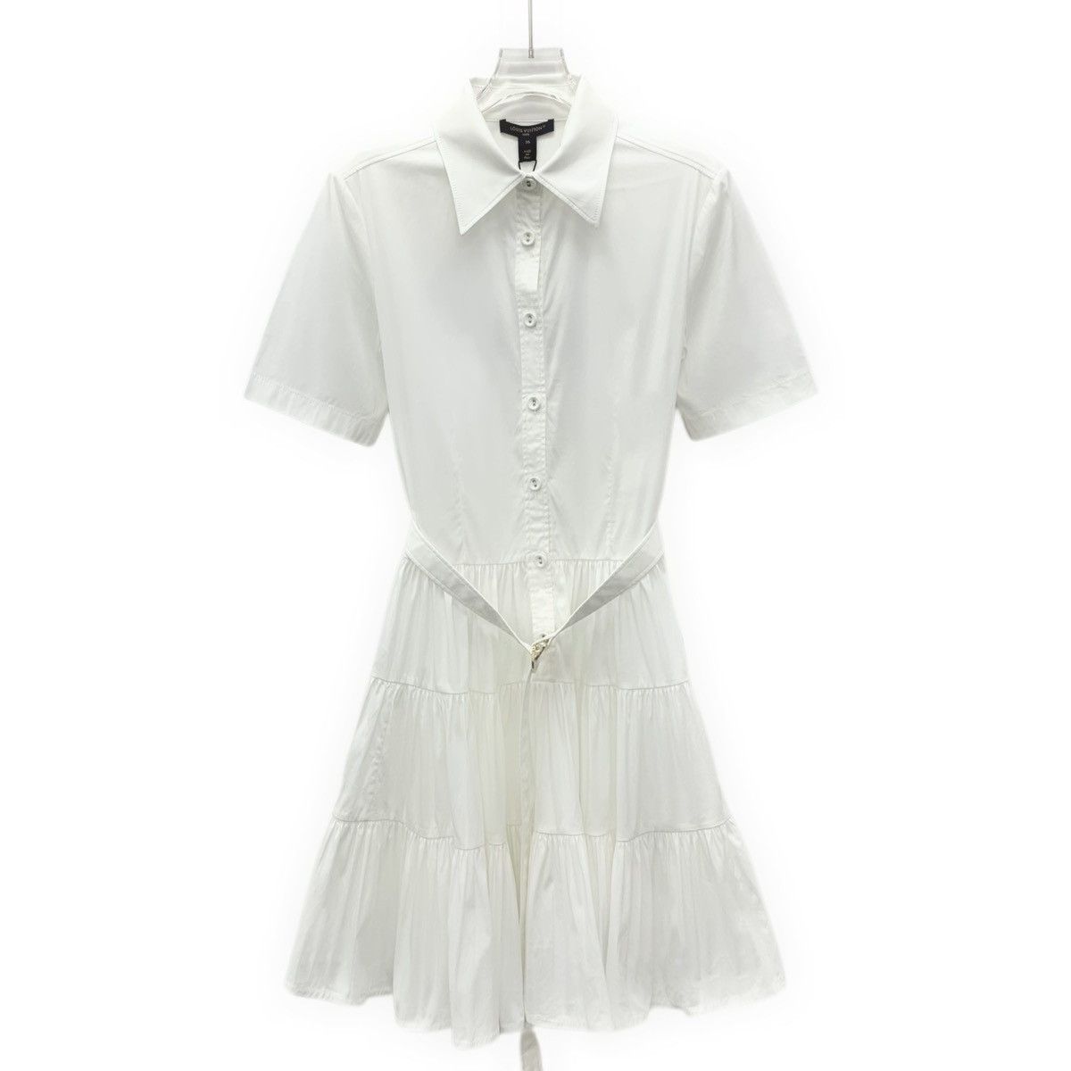 Louis Vuitton Louis Vuitton White Lapel Short Sleeve Pleated Dress K26WX Size XS / US 0-2 / IT 36-38 - 1 Thumbnail