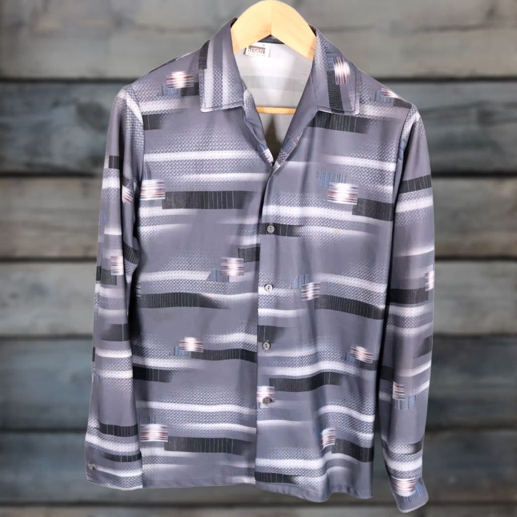 Vintage VINTAGE Montgomery Ward Shirt Mens Medium Gray Abstract Camp Collar Acetate VTG Size US M / EU 48-50 / 2 - 1 Thumbnail