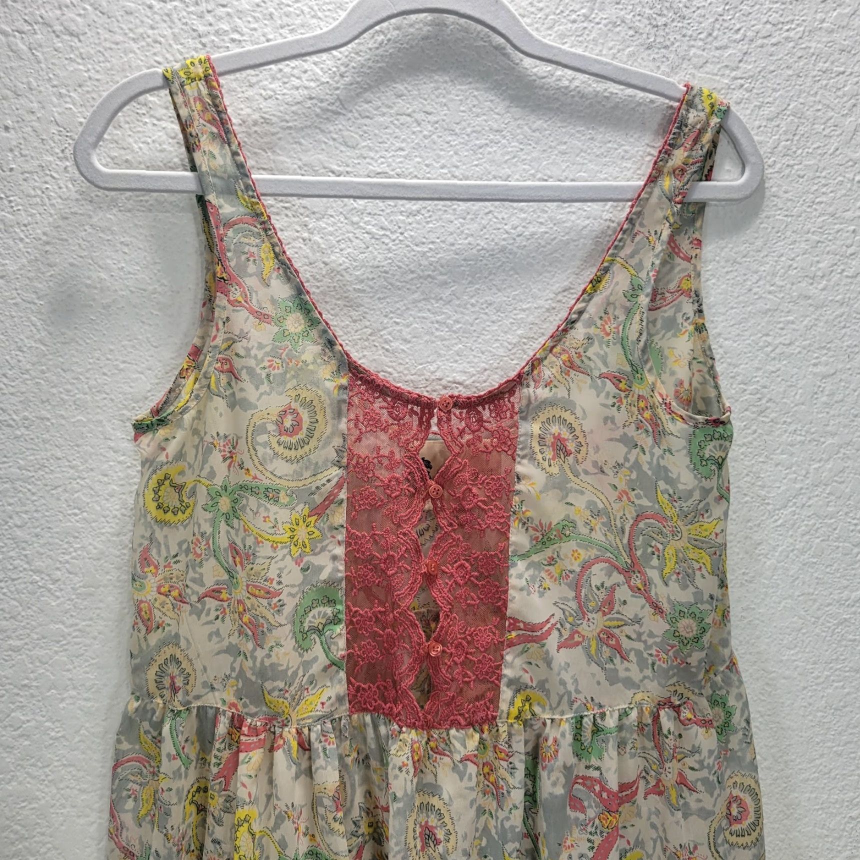 Vintage Fleur Wood Anthropologie Tiered Dress Tank Dress XS Beige Pink Lace Paisley Womens XS Size XS / US 0-2 / IT 36-38 - 4 Thumbnail