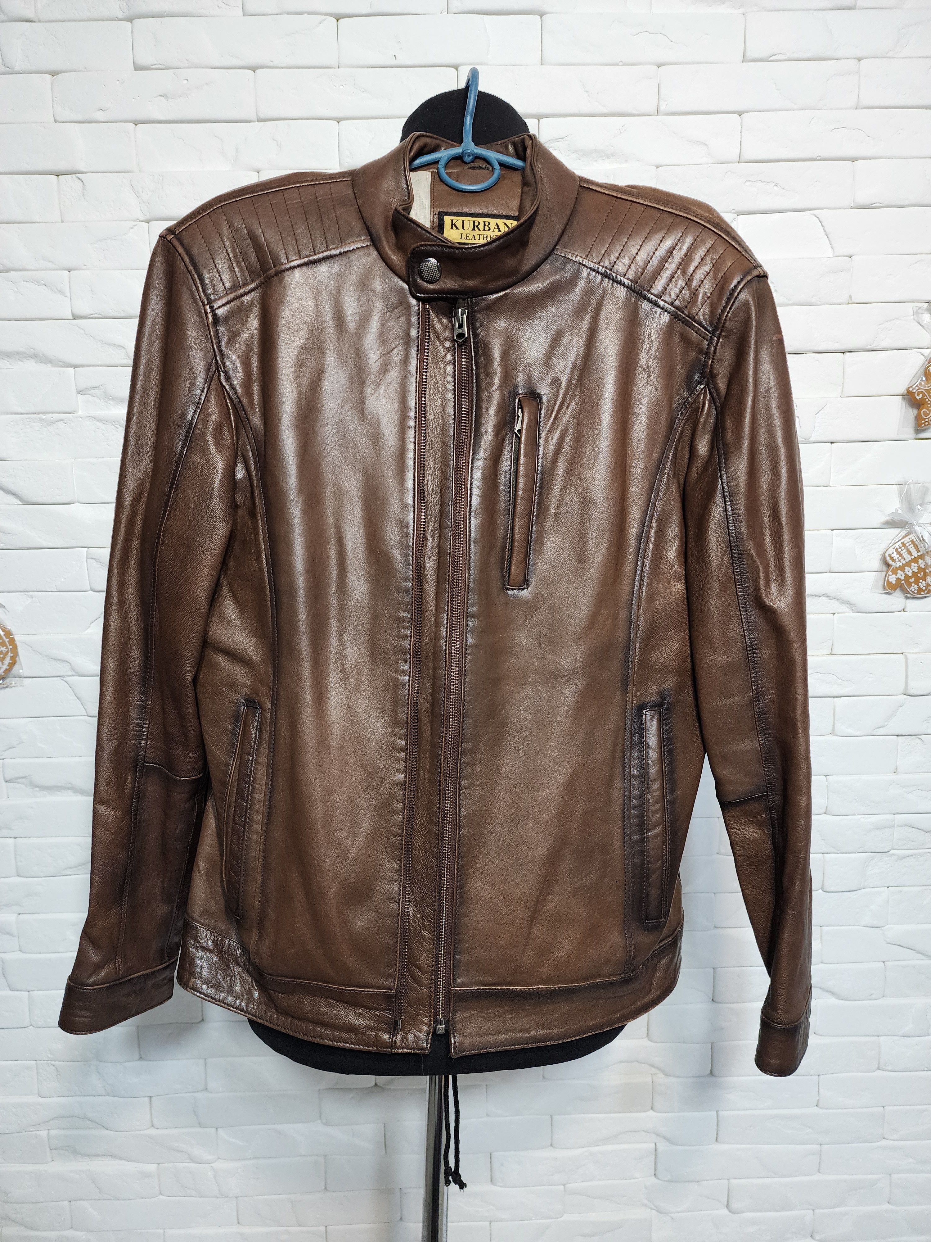 Other Men's Brown Genuine Leather Jacket: Zip Front. Size US S / EU 44-46 / 1 - 7 Thumbnail