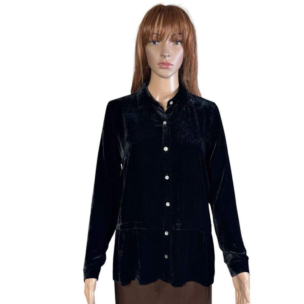 J. Jill NWT New $189 J. Jill Velvet Silk Blend Black Blouse Size XS Size XS / US 0-2 / IT 36-38 - 2 Thumbnail