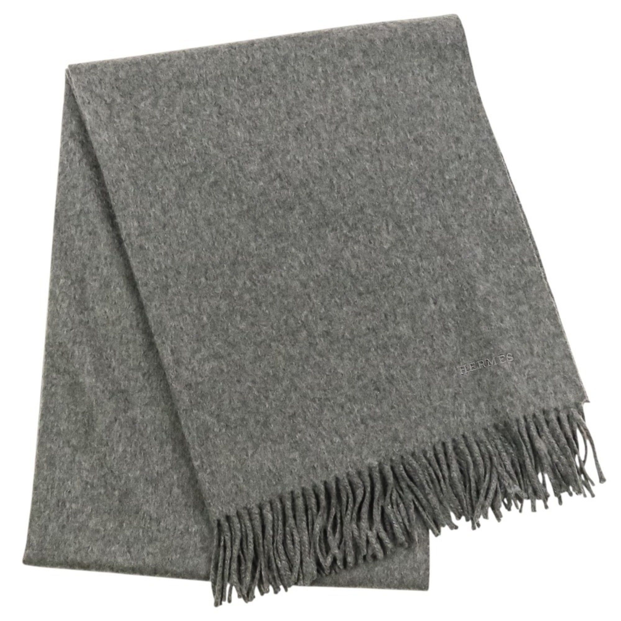 Hermes Hermes 100% Cashmere Fringe Large Stole/Scarf, Gray, Women's Size ONE SIZE - 1 Thumbnail