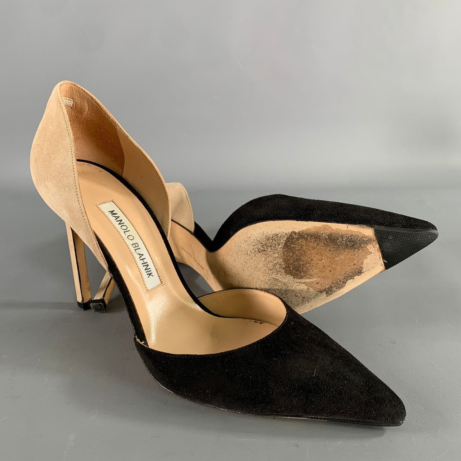Manolo Blahnik MANOLO BLAHNIK 9.5 Black Tan Suede Two Tone Pointed Pumps Size US 9.5 / IT 39.5 - 6 Thumbnail