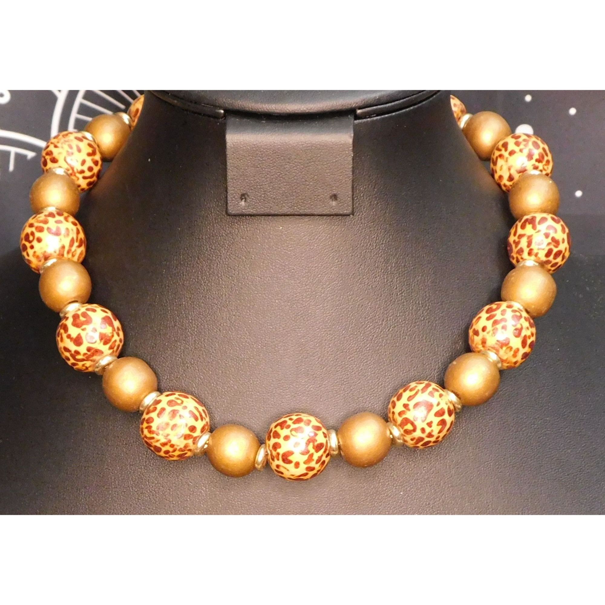 Other Vintage Wooden Leopard Print Painted Beaded Necklace Size ONE SIZE - 2 Thumbnail