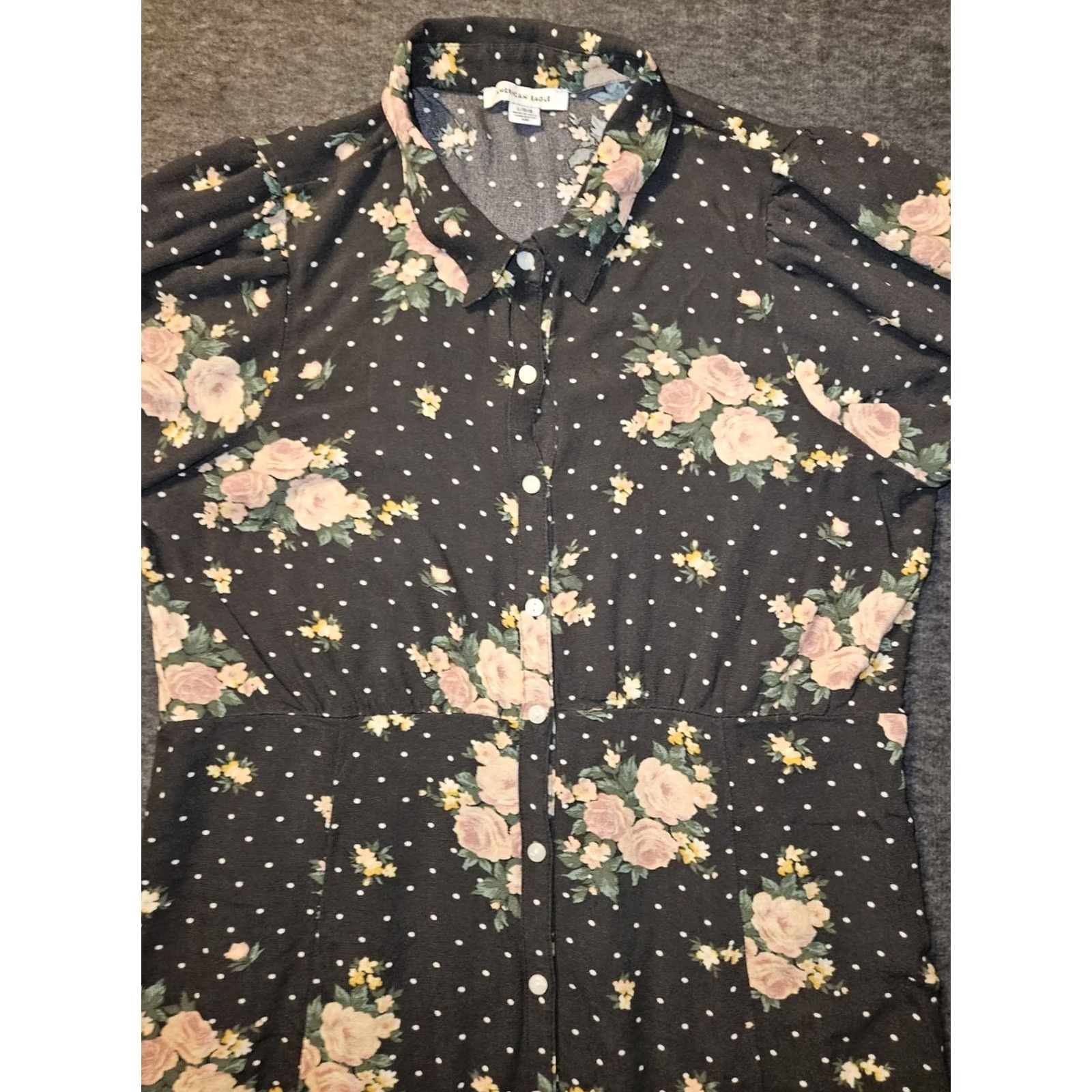 American Eagle Outfitters VINTAGE American Eagle Outfitters Shirt Dress Women L Black Floral Collared Button Puff Sleeve Knee Length Children? Size L / US 10 / IT 46 - 5 Thumbnail