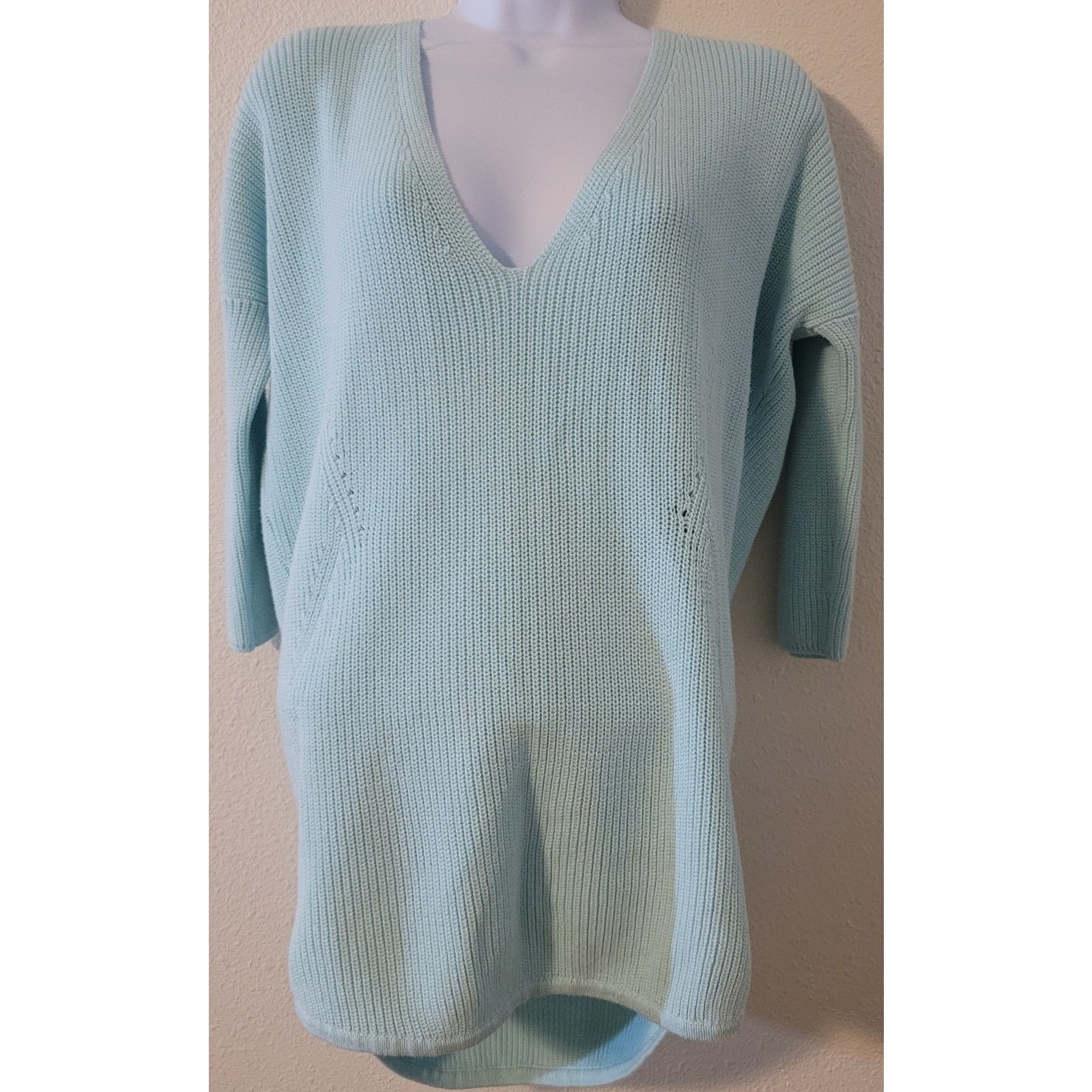 Express Express Teal V-Neck Knit Women's Sweater S 3/4 Drop Sleeves Size S / US 4 / IT 40 - 1 Thumbnail