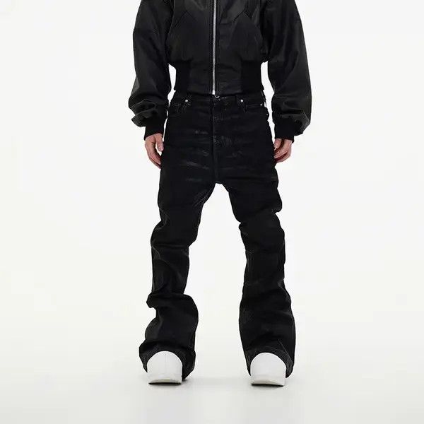 VIBE Coated Brushed Waxed Y2K Micro Flare Jeans Black Size US 32 / EU 48 - 7 Thumbnail