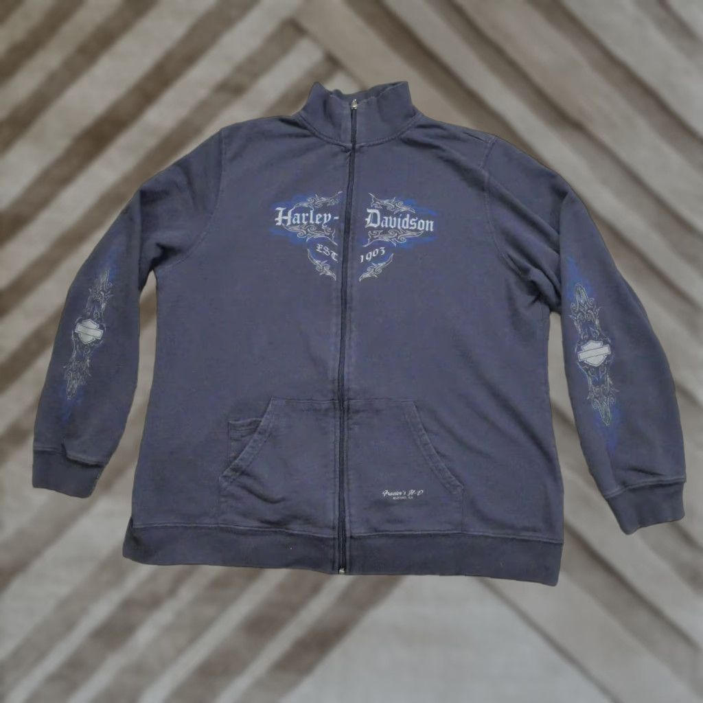 Harley Davidson Harley-Davidson Jacket Womens 1X XL Blue Full Zip Sleeve Print Motorcycle Y2K Size XL / US 12-14 / IT 48-50 - 1 Thumbnail