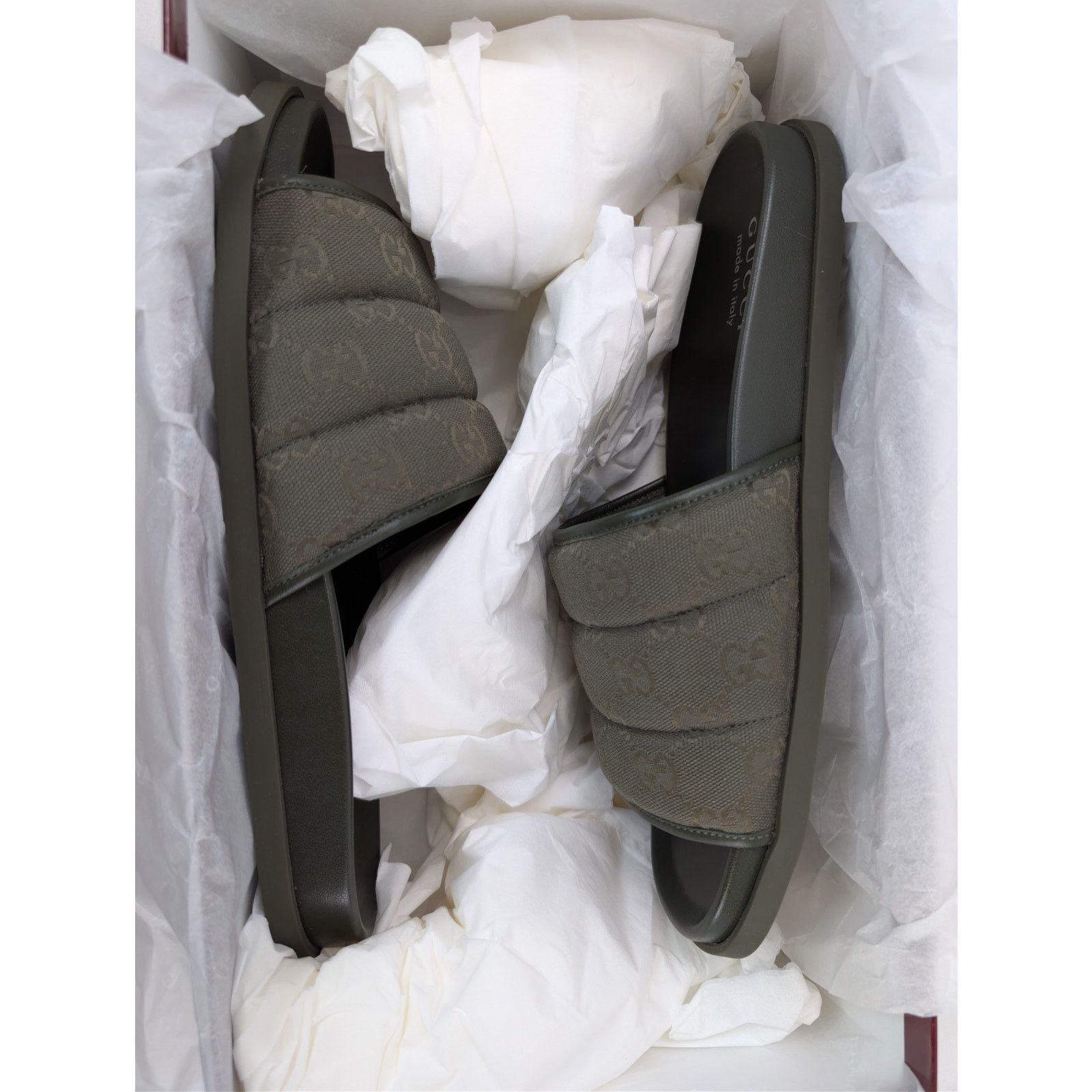Gucci o1rshd1 Men's Padded mules with GG pattern Slippers in Olive Size US 9.5 / EU 42-43 - 17 Thumbnail