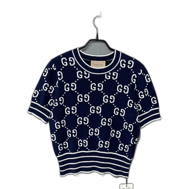 Gucci Navy Blue Printed Knit Short Sleeve Top Size M / US 6-8 / IT 42-44 - 1 Thumbnail