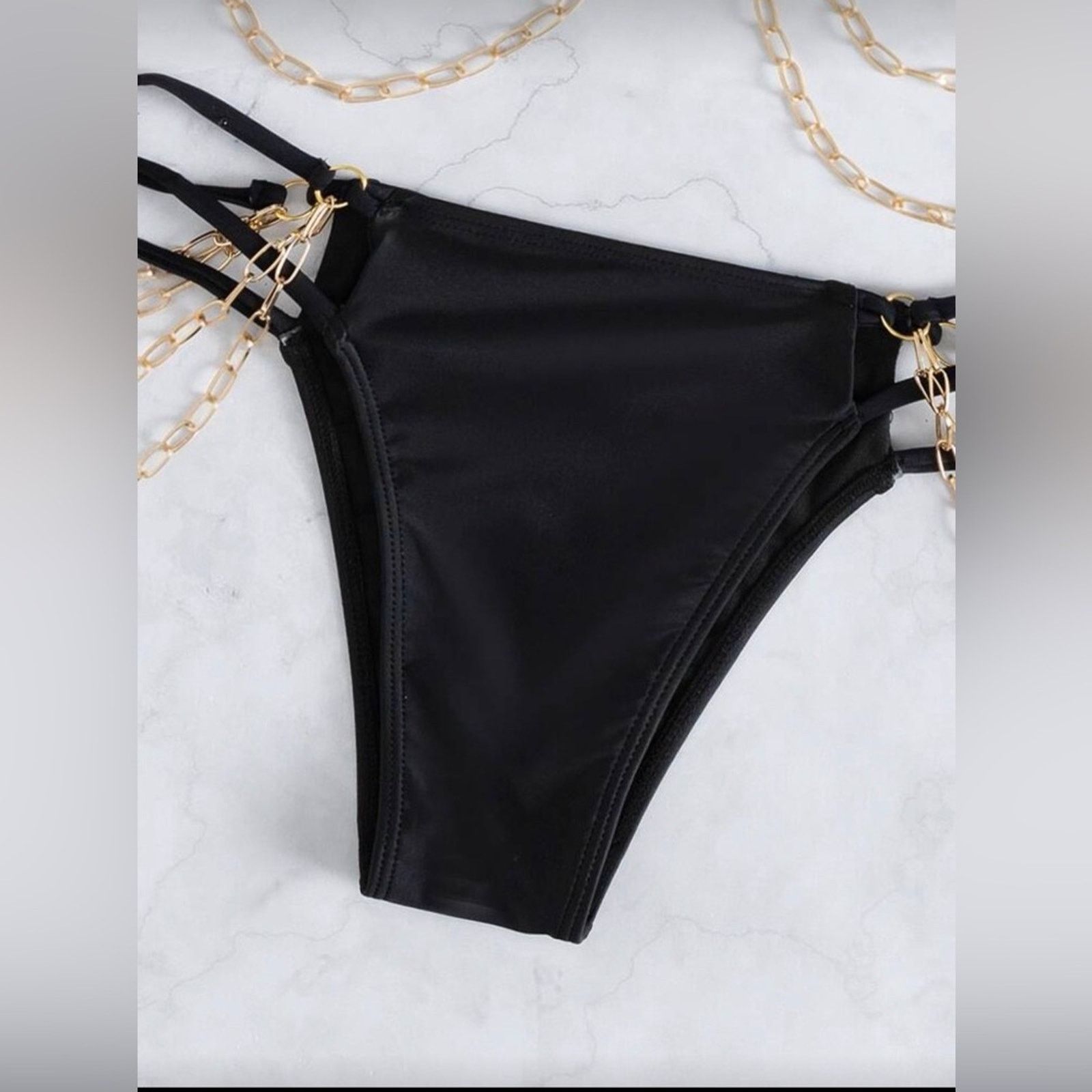 Other New Y2K Black Swimsuit Bikini with Gold Chain Accents size S Size ONE SIZE - 4 Thumbnail