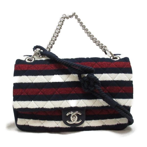 image of Chanel Cc Jersey Rope Flap Bag Crossbody Bag Cotton In in Blue, Women's