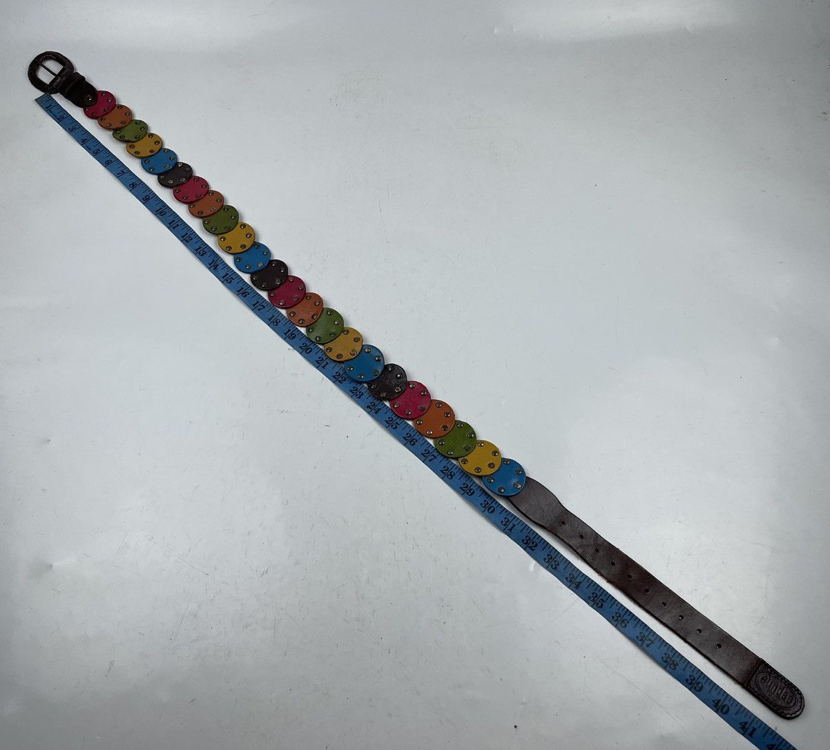 Japanese Brand super rare multicolor studded leather belt tc32 Size 38 - 5 Thumbnail