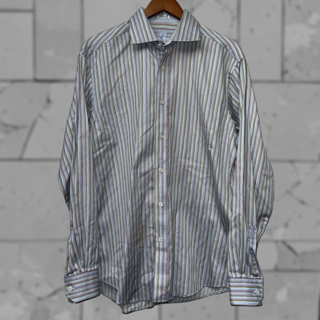 BUGATCHI BUGATCHI Uomo Shaped Fit Striped Button-Up Shirt Mens L Blue Long Sleeve Size US L / EU 52-54 / 3 - 1 Thumbnail