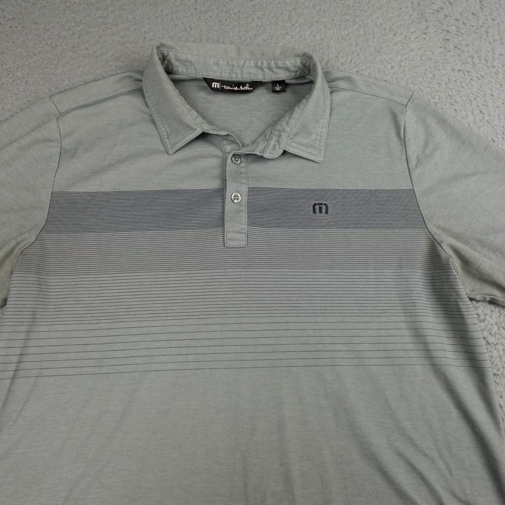 TravisMathew Travis Mathew Polo Shirt Mens L Sage Gray Striped Pima Cotton Golf Shirt Size US L / EU 52-54 / 3 - 4 Thumbnail